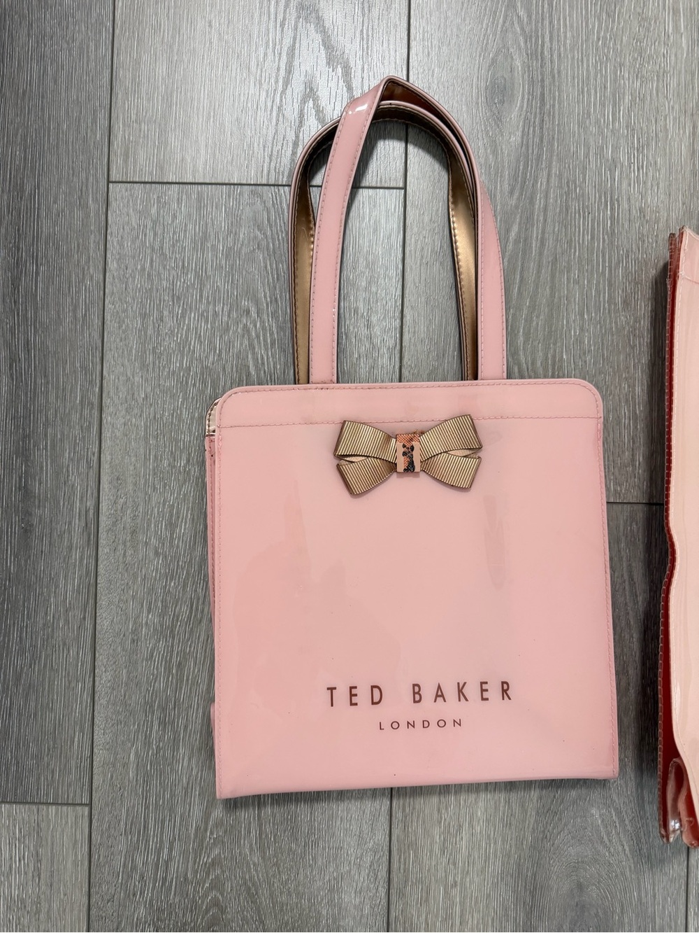 Ted Baker Pink Patent Tote with Gold Bow Accent